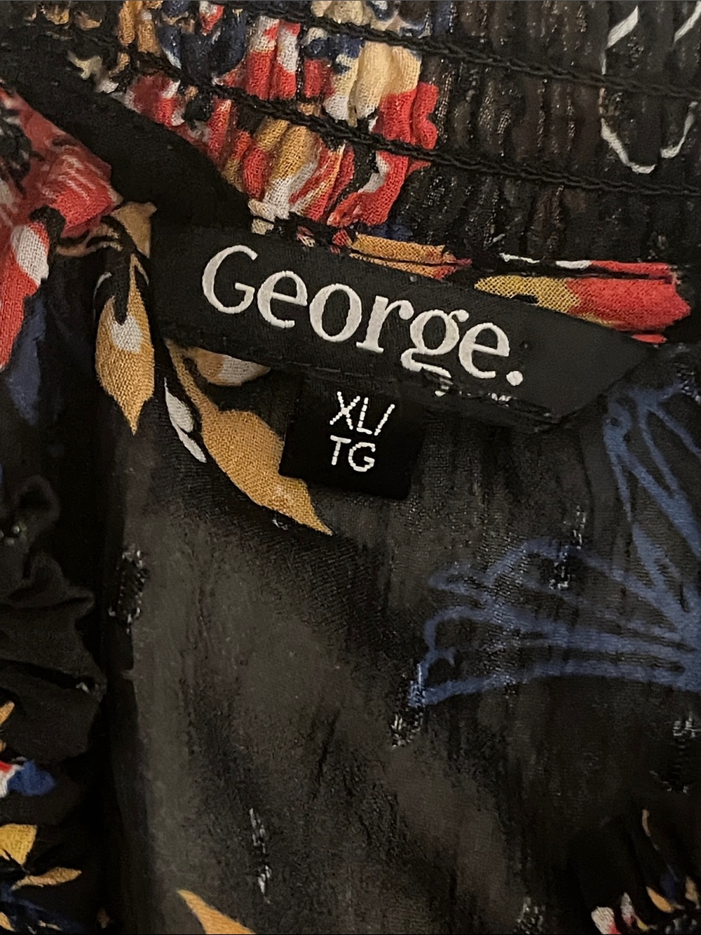 😍CLEARANCE- GEORGE Black Sheer Floral Tie Neck, Long Sleeve, Swiss Dot Blouse XL - Picture 7 of 12